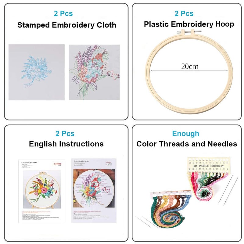 Konrisa Stamped Embroidery Kit with Pattern Floral DIY Sewing Cross Stitch Kits for Adult Flowers Plants Embroidery Starter Kit with Embroidery Floss,Hoops,Color Thread,Needle,Instruction,Set of 2 - Image 5